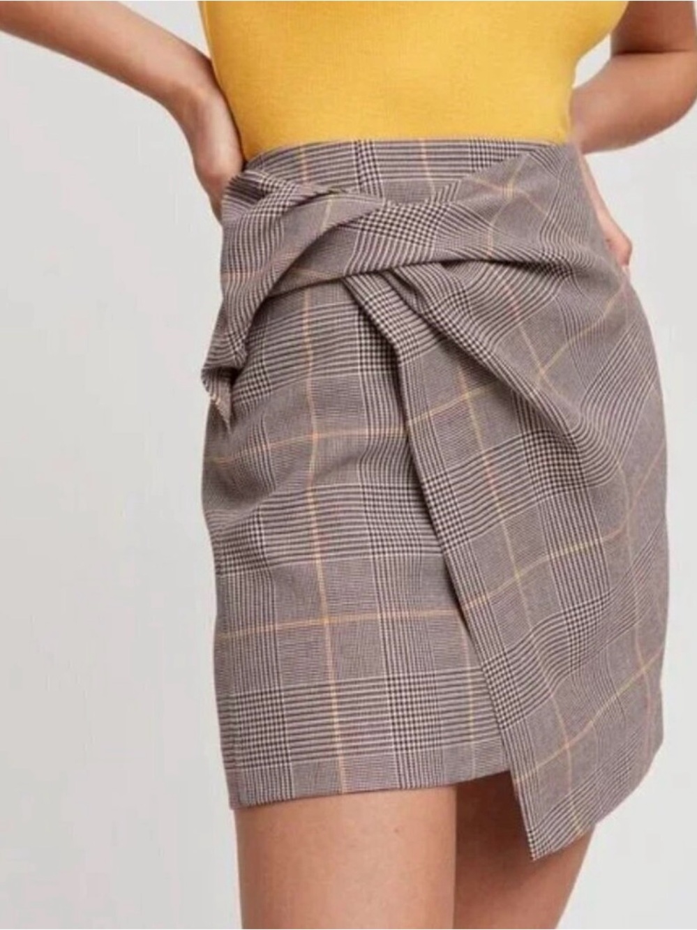 Babaton Jetbro Plaid Asymmetrical Wrap Mini Skirt